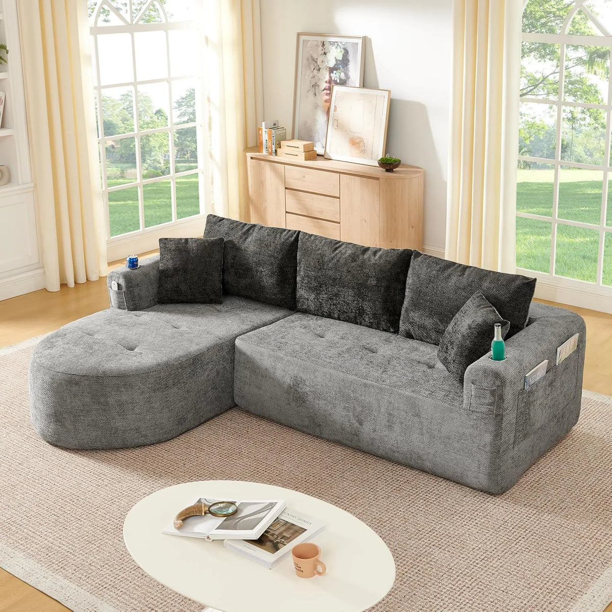 Sofa narożna: w kształcie litery L, z podłokietnikami, 3-osobowa, z metalu