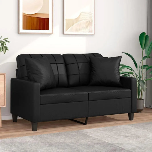 Sofa – z poduszkami, 2-osobowa, 120 cm, czarny, z metalu, tapicerka materiałowa