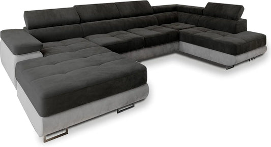Sofa narożna — CASONE, z funkcją spania, czarny, z pojemnikiem do przechowywania, rozkładana konstrukcja