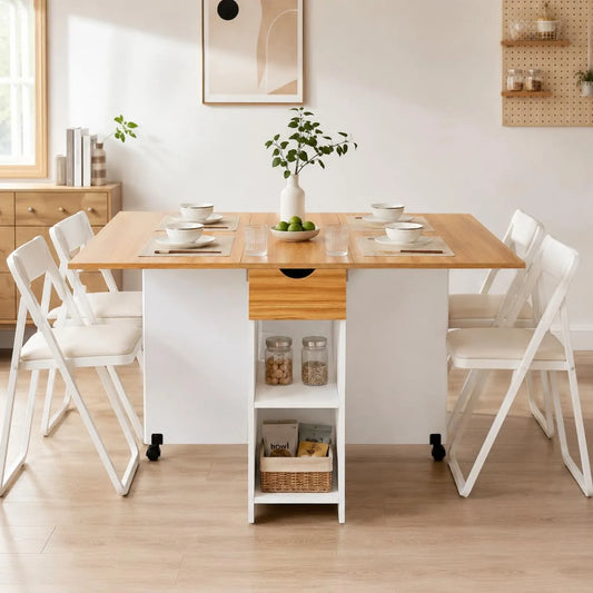 Mondeer Stół do jadalni – z szufladami, składana konstrukcja, 120 × 72 × 75 cm, biały