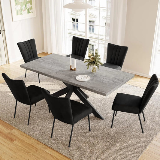 Wysuwany stół do jadalni i zestaw 4-6 krzeseł: MDF, 170 cm, czarny, z metalu