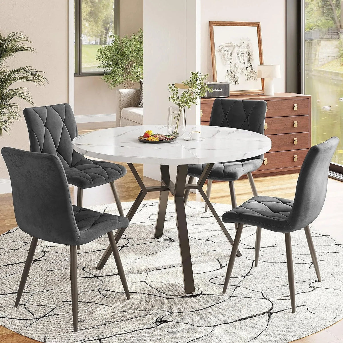 Okrągły stół do jadalni – MDF, 100 cm, 75 cm, czarny, z metalu