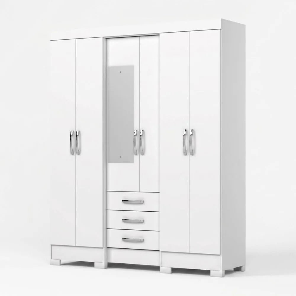 Antares szafka z lustrem — 6 drzwi, 163 × 46, 5 × 200, 5 cm, biały
