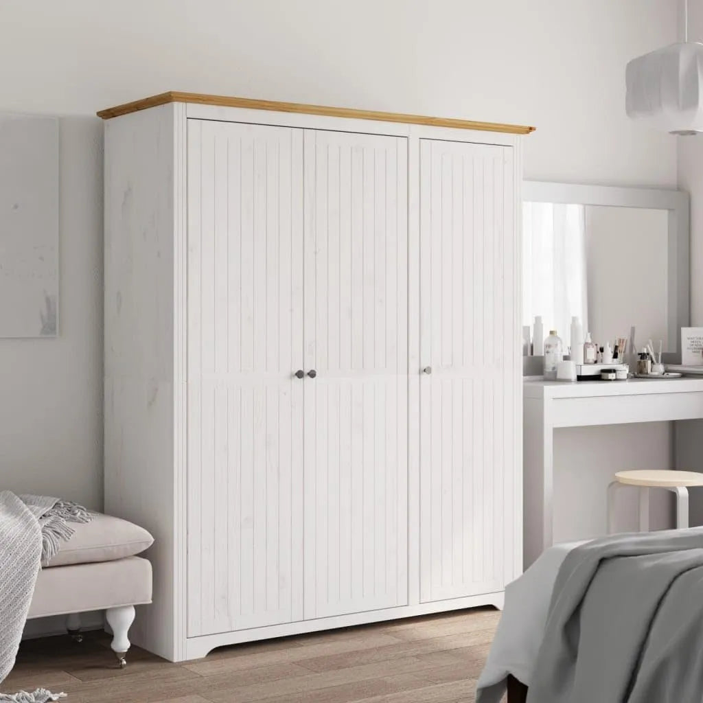 Szafka BODO z litego drewna sosnowego biały brązowy 151 — z drewna, z szafą, 151, 5 × 52 × 176, 5 cm
