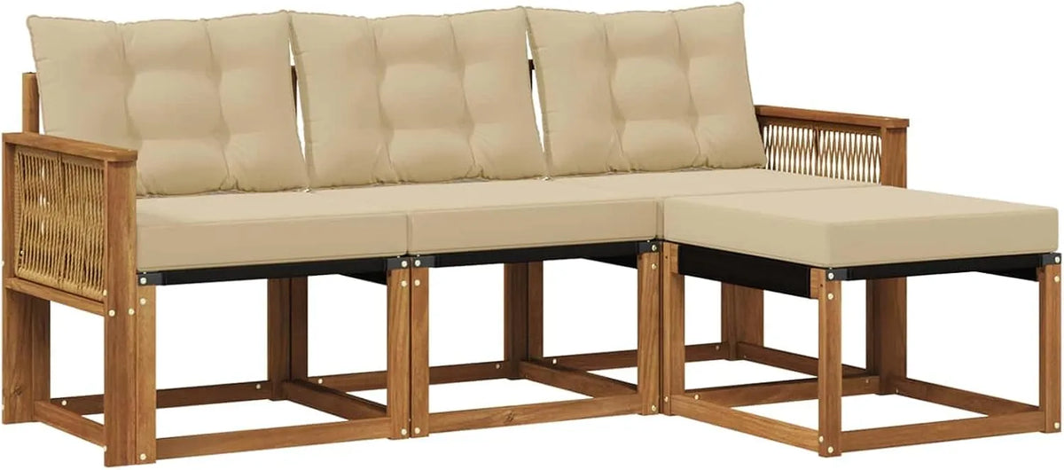 Sofa – z drewna, z poduszkami, beżowy, z litego drewna