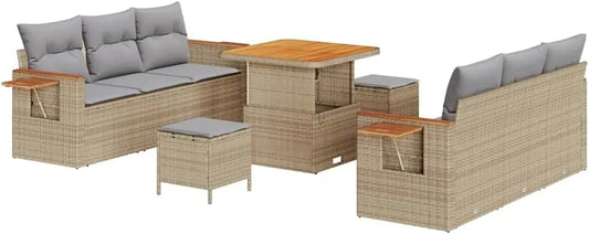 Sofa modułowa i modułowy zestaw wypoczynkowy — modułowa konstrukcja, z poduszkami, z technorattanu, 11 pièces, beżowy