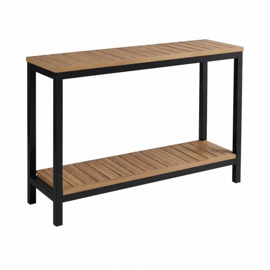 Konsola ogrodowa metalowa z drewnem eukaliptusowym 120x40 cm brązowy/czarny