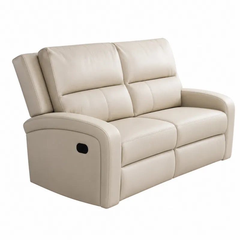 Beżowa sofa dwuosobowa z eko skóry z funkcją rozkładania 150x90x85 cm