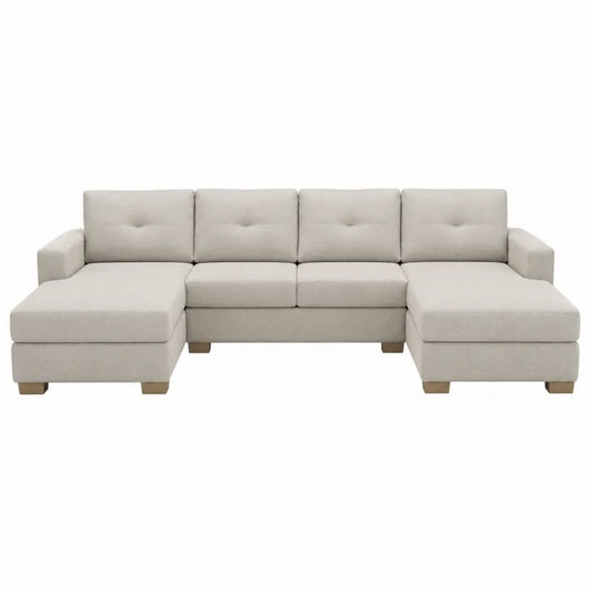 Narożna sofa modułowa L beżowa tkanina poliestrowa