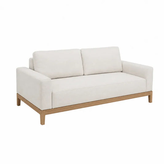 Sofa dwuosobowa beżowa tkanina drewno 200 cm